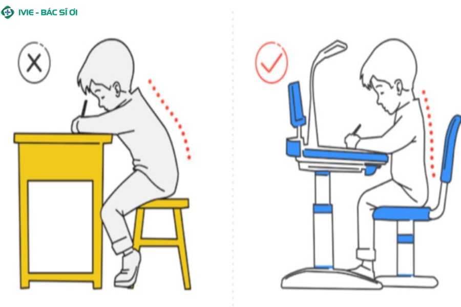 Rèn luyện cho trẻ tư thế đúng khi ngồi học để phòng ngừa gù lưng