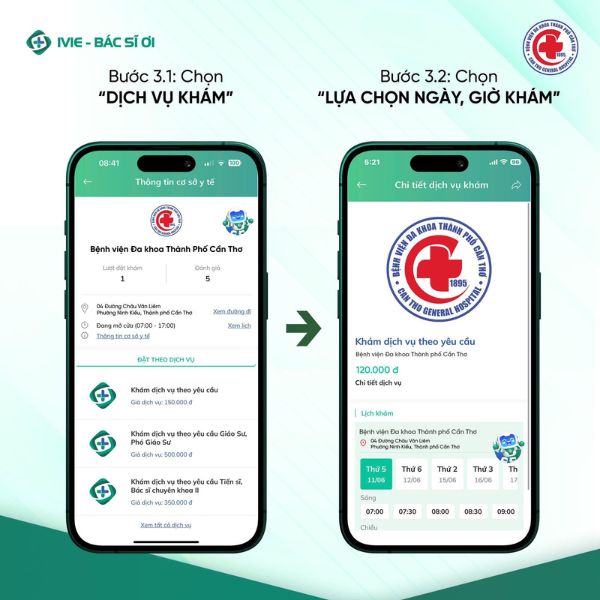 Bước 3: Lựa chọn dịch vụ, thời gian và nhập triệu chứng