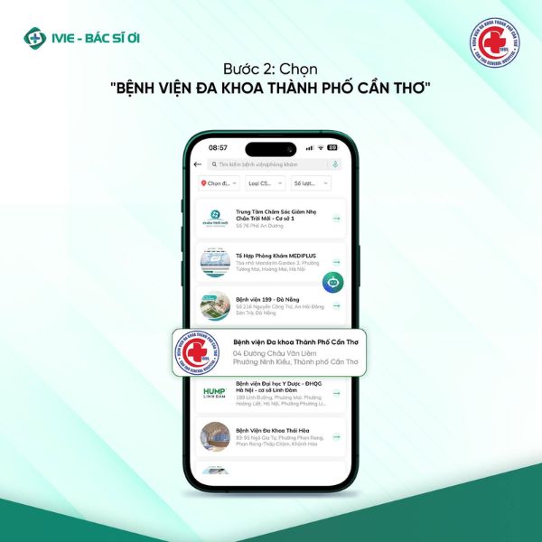 Bước 2: Chọn Bệnh viện Đa khoa Thành phố Cần Thơ