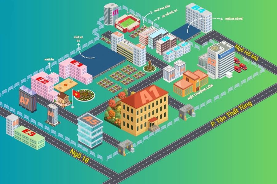 Hướng đi vào tòa nhà A2 Bệnh viện Đại học Y Hà Nội dành cho bệnh nhân đến khám lần đầu