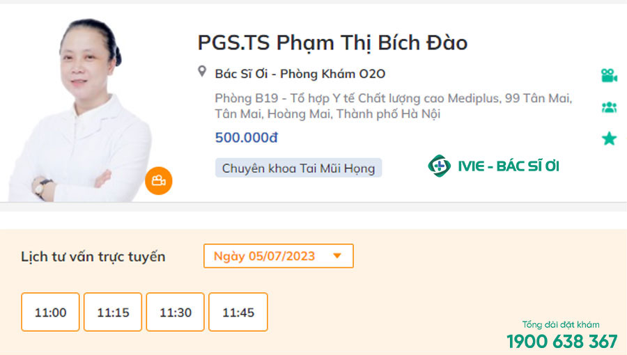 Lịch khám online với PGS.TS. BS Phạm Thị Bích Đào