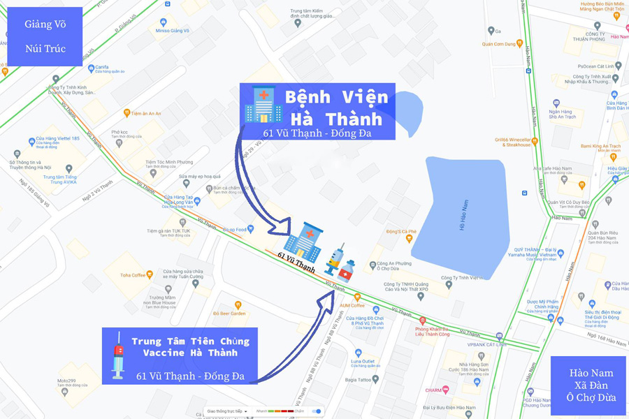 Bản đồ chỉ dẫn đến bệnh viện Hà Thành