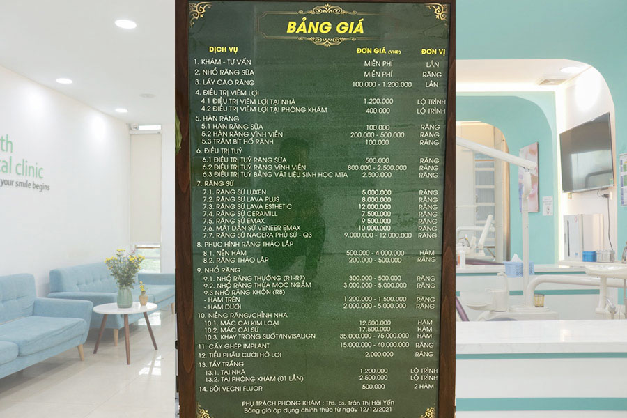 Bảng giá dịch vụ tại nha khoa YTEETH Hà Nội