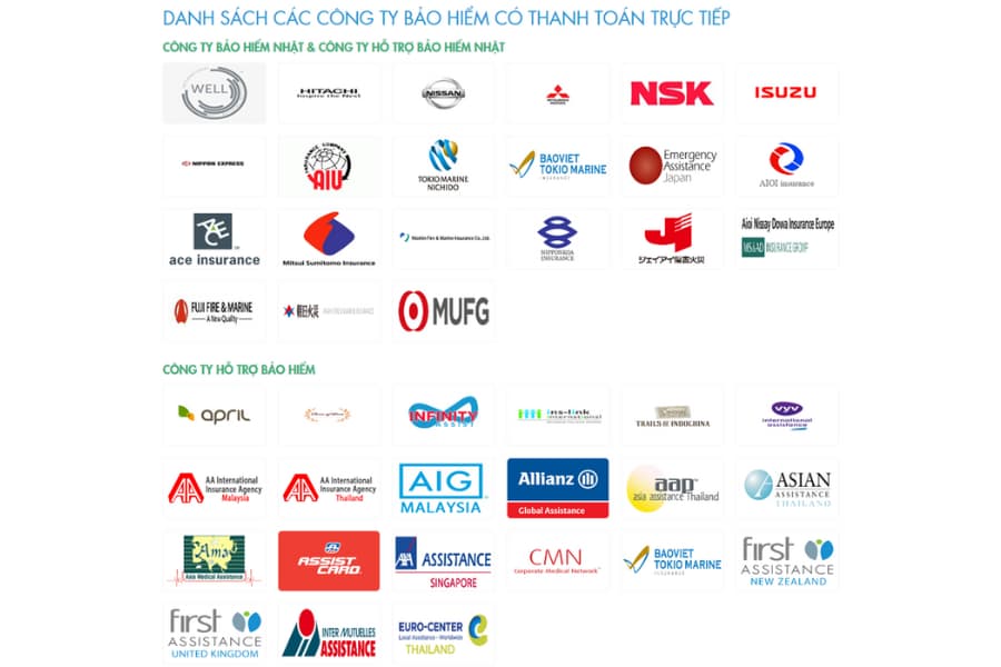 Các đối tác thanh toán trực tiếp tại bảo hiểm bệnh viện FV