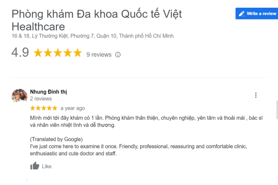 Đánh giá của khách hàng về Phòng khám đa khoa Quốc tế Việt HealthCare