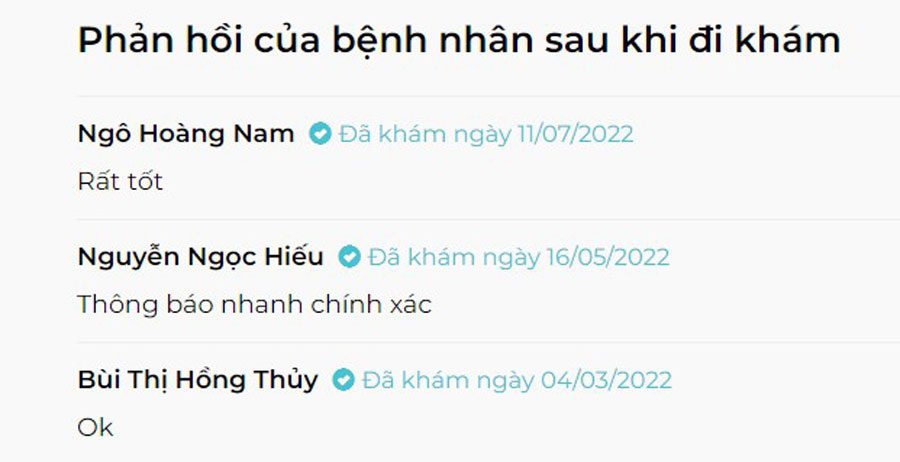  Phản hồi của bệnh nhân khám tại phòng khám bác sĩ Dương Minh Trí