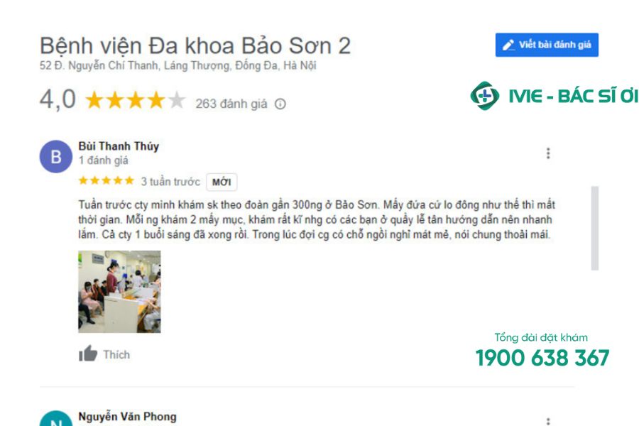 Đánh giá của khách hàng Bùi Thanh Thúy về Bệnh viện Bảo Sơn về chất lượng dịch vụ xuất tinh sớm