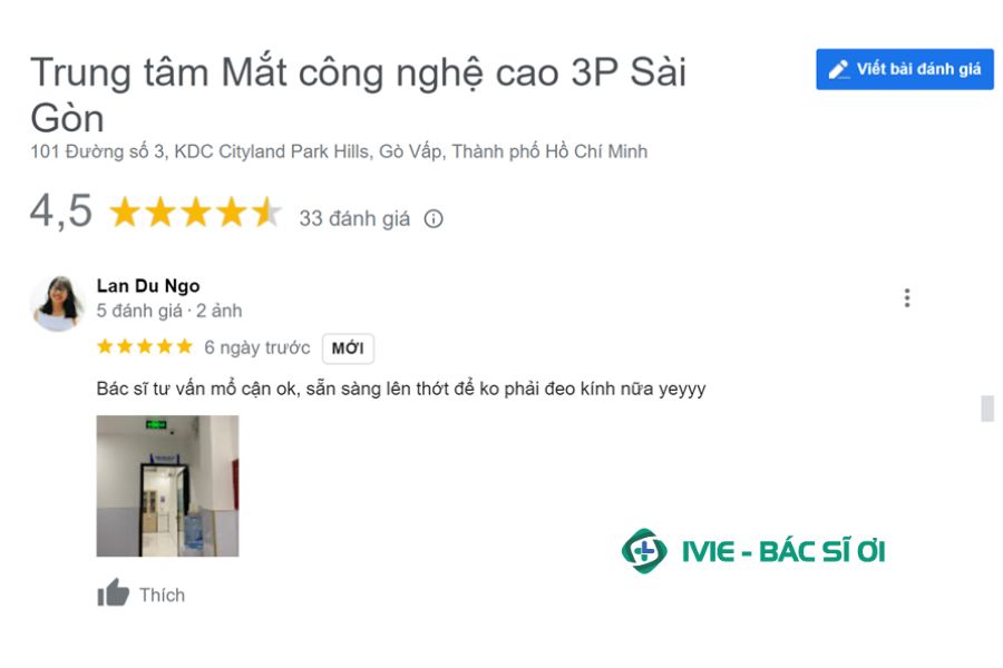 Đánh giá của khách hàng Lan Du Ngo về Trung tâm Mắt công nghệ cao 3P Sài Gòn (3P EYECARE)