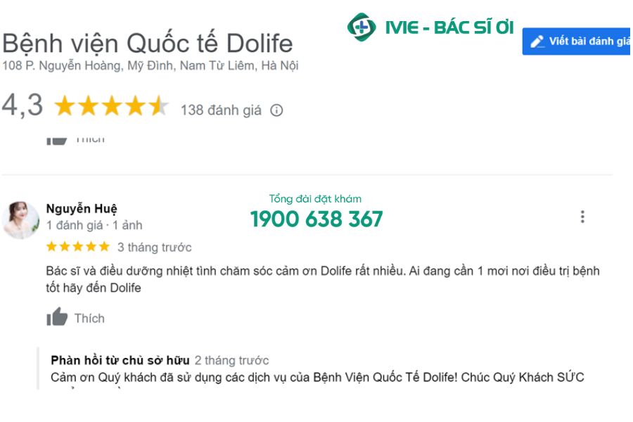 Đánh giá của khách hàng Nguyễn Huệ về bệnh viện Dolife