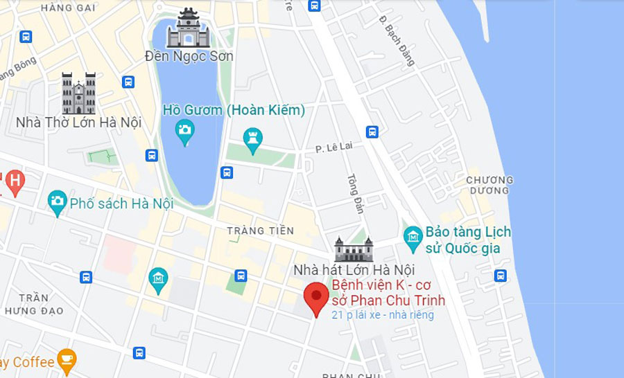 Bệnh viện K cơ sở Phan Chu Trinh nằm ở trung tâm thành phố Hà Nội