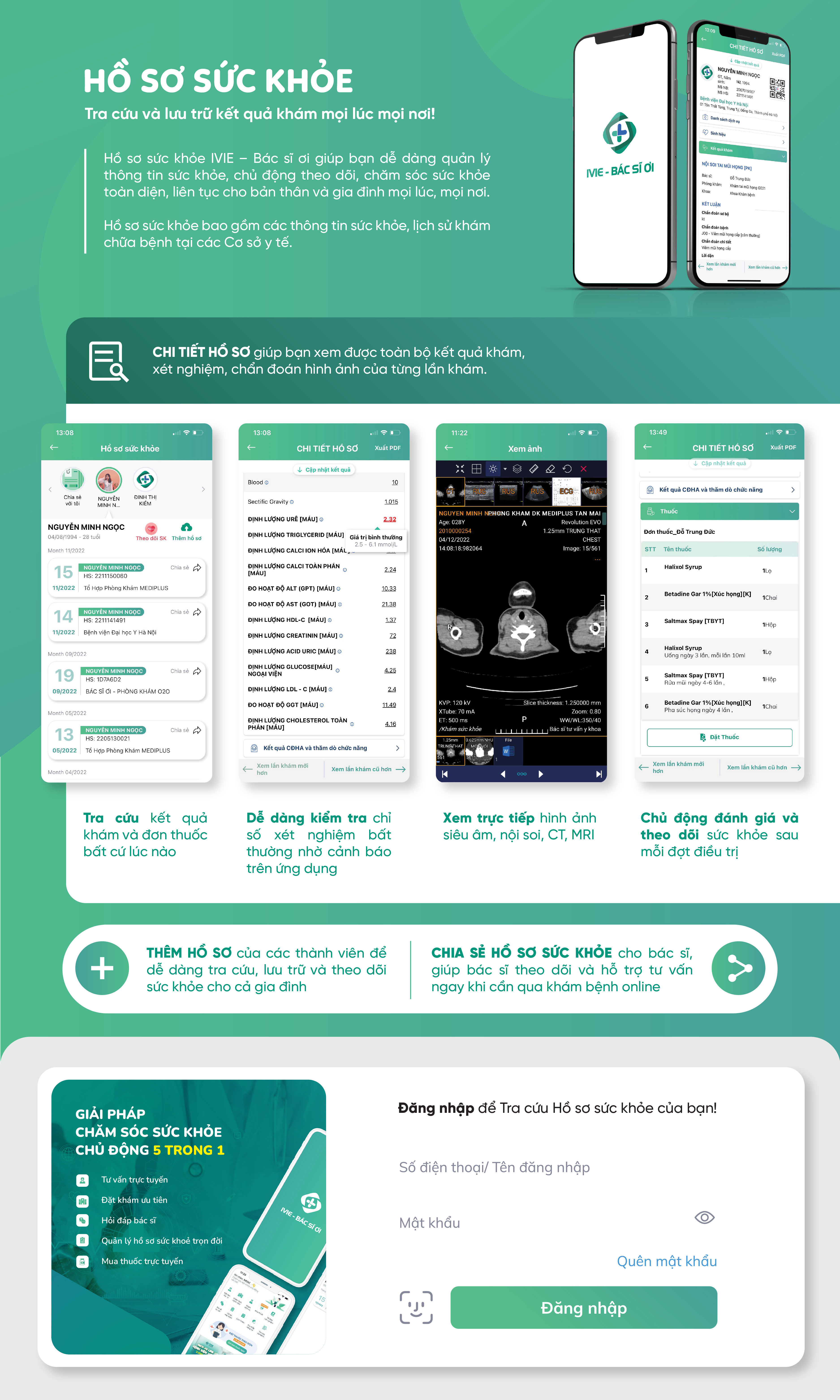Hồ sơ sức khỏe trên app khám bệnh online IVIE - Bác sĩ ơi