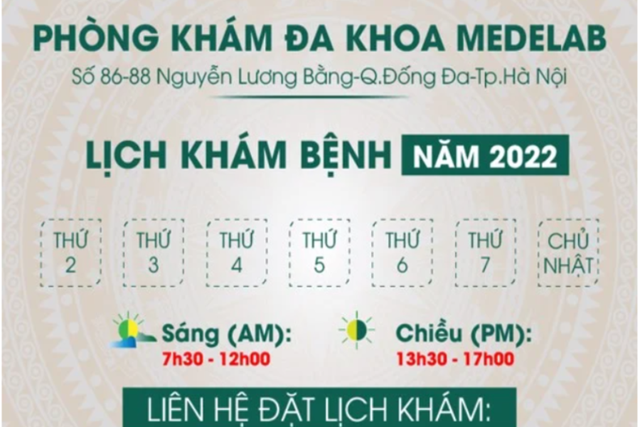 Thời gian làm việc Phòng khám Medelab