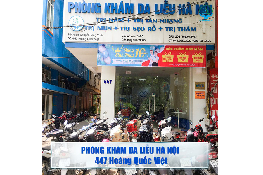 Phòng khám Da liễu Hà Nội có cơ sở 1 (cơ sở chính) ở 447 Hoàng Quốc Việt
