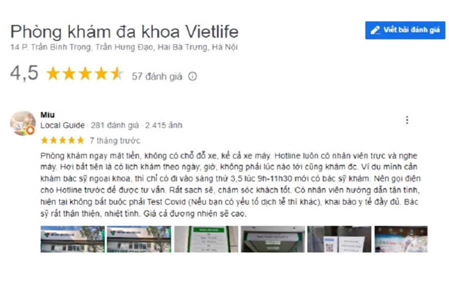 Phòng khám Vietlife được đánh giá là cơ sở vật chất, dịch vụ khách hàng tốt