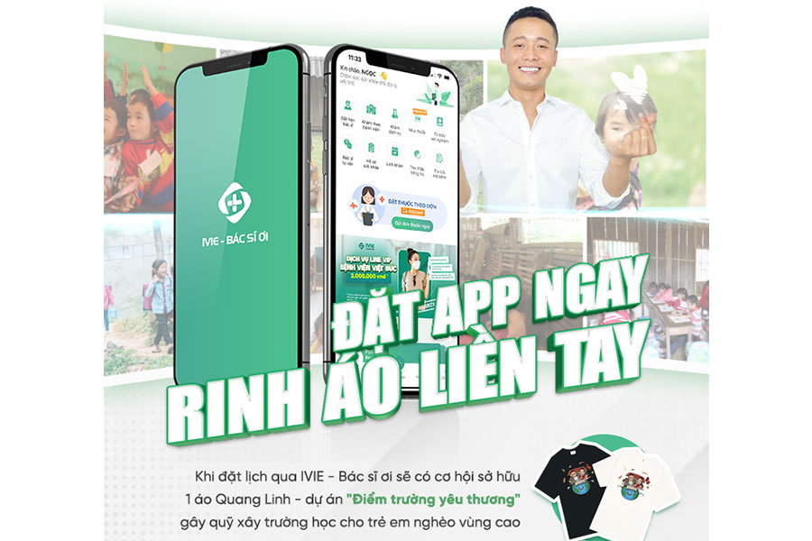 Tặng áo Điểm trường yêu thương của Quang Linh khi mua thuốc online trên ứng dụng IVIE - Bác sĩ ơi