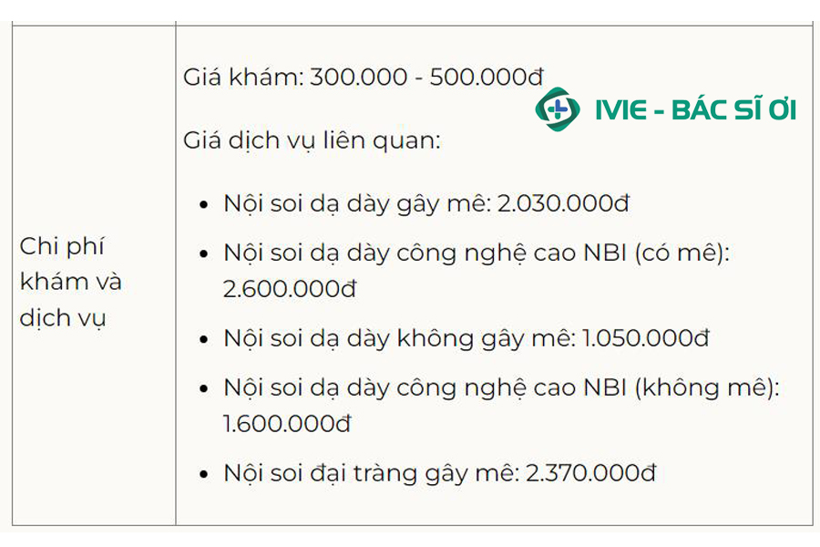 Chi phí khám và dịch vụ nội soi dạ dày, nội soi đại tràng tại Bệnh viện Hưng Việt