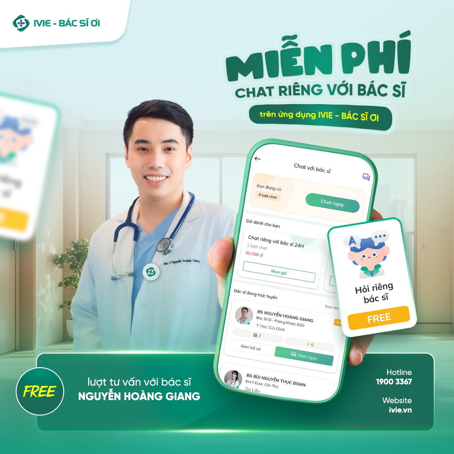 Chat riêng với bác sĩ miễn phí trên app IVIE - Bác sĩ ơi