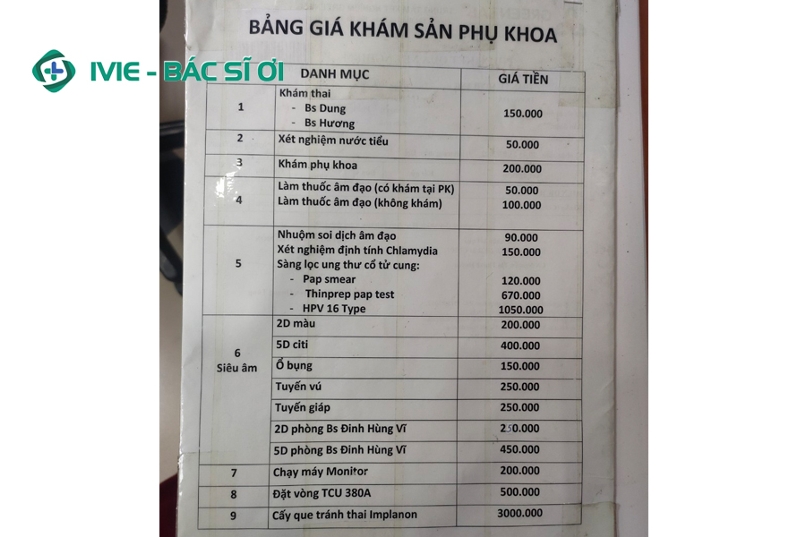 Bảng giá khám sản phụ khoa tại Phòng khám Sản phụ khoa 43 Nguyễn Khang