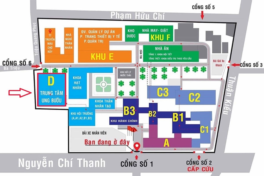 Trung tâm Ung bướu nằm tại khu nhà D Bệnh viện Chợ Rẫy