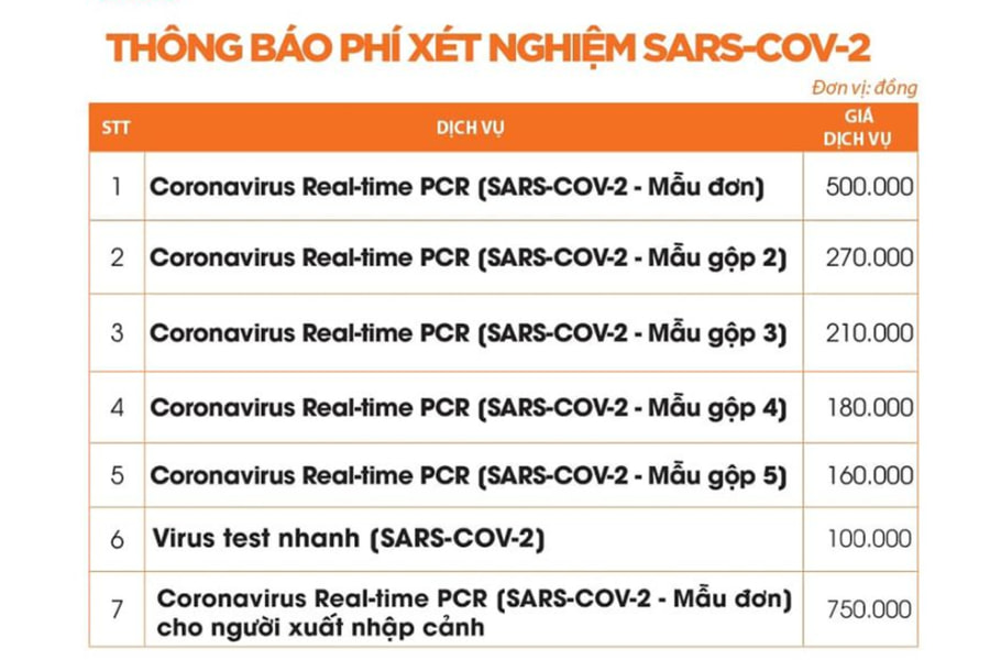Bảng giá chính thức về test PCR bệnh viện Thu Cúc